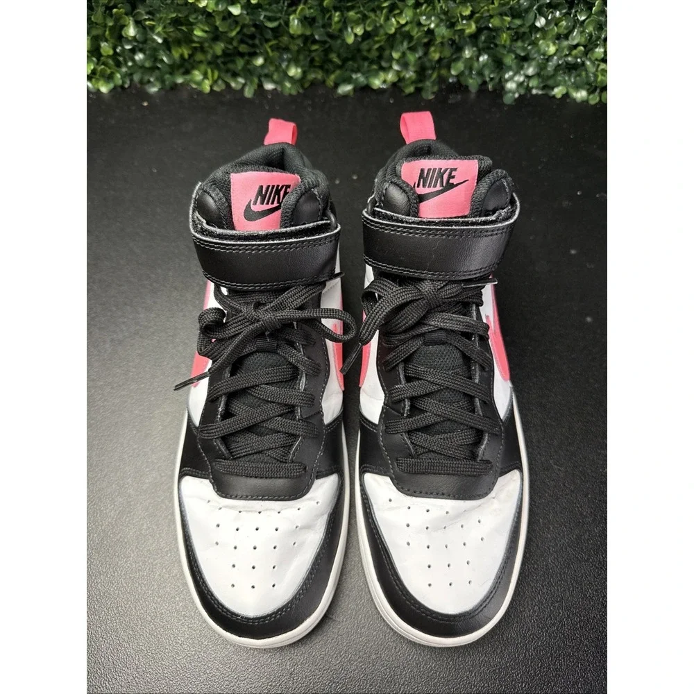 Nike Court Borough Mid 2 Girls Size 7Y White Black Pink Athletic Shoes Sneakers